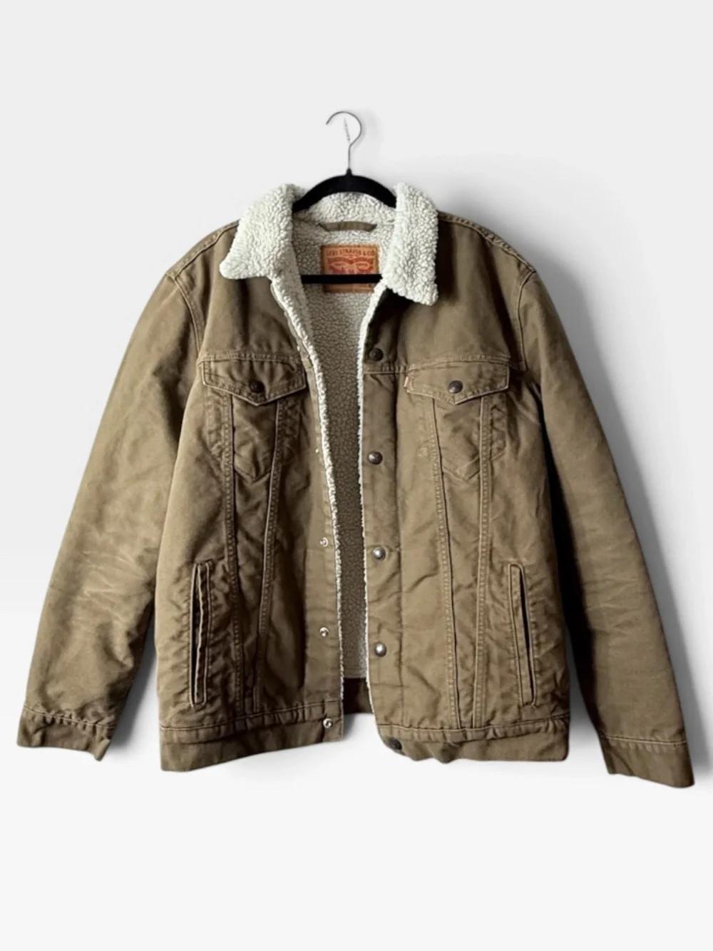 Levi's Brown Denim Sherpa Outdoor Jacket Coat Men's Size XL Trucker Winter